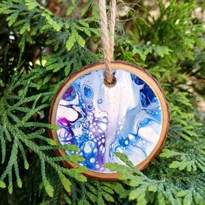 Hanging Wooden Acrylic Pour Painted Ornament Decor